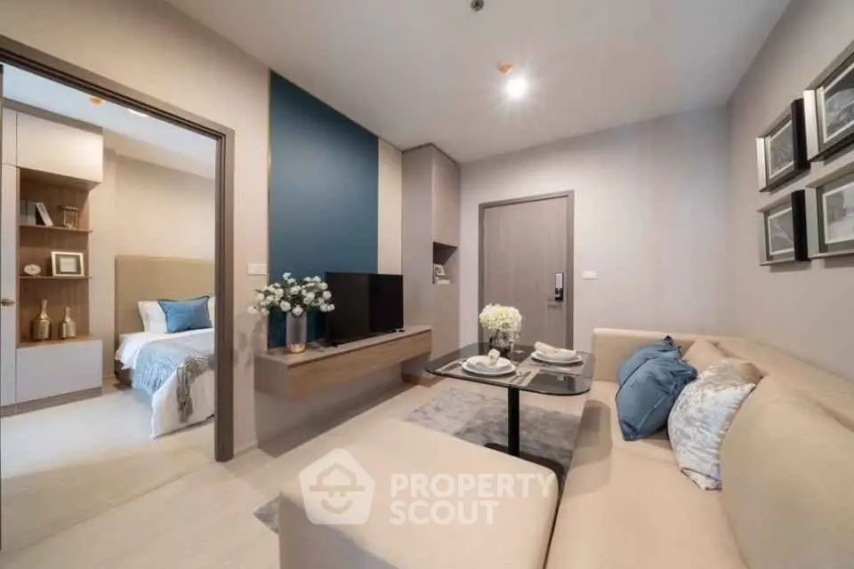 Modern living room with cozy sofa and stylish decor in a contemporary apartment