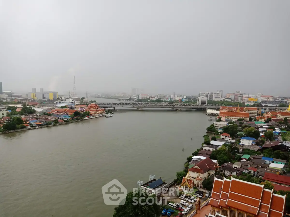Stunning river view with cityscape and bridge, ideal for urban living enthusiasts.