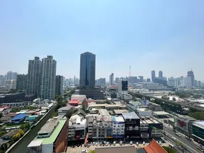 Stunning cityscape view from high-rise building showcasing urban skyline and vibrant city life.