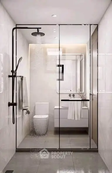 Modern bathroom with sleek glass shower and elegant fixtures
