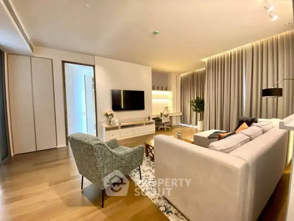 Luxurious modern living room with elegant decor and spacious layout