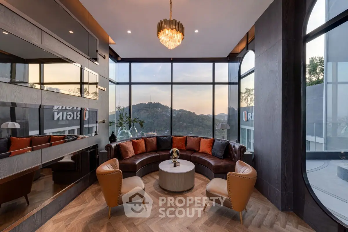Luxurious living room with panoramic mountain views and elegant decor