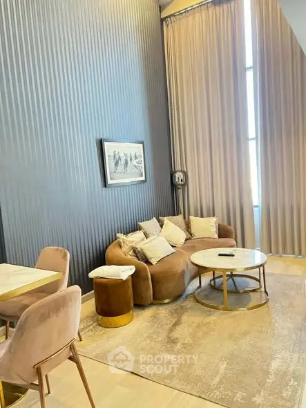 Luxurious living room with elegant decor and high ceilings