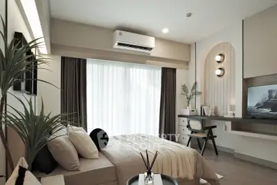 Modern bedroom with stylish decor and natural light