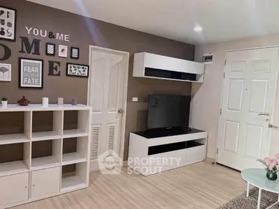 Modern living room with stylish decor and entertainment center