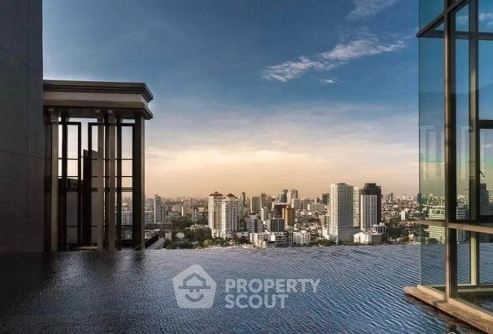 Stunning rooftop infinity pool with breathtaking city skyline view