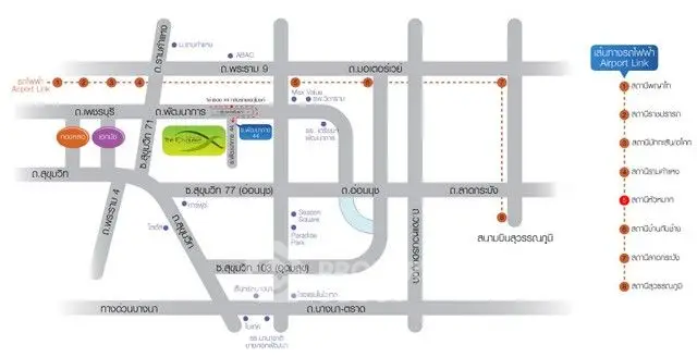 Detailed map showcasing real estate locations and transport links in urban area.
