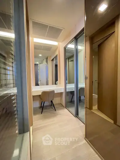 Modern study nook with sleek design and ample natural light