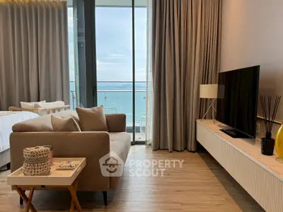 Luxurious living room with stunning ocean view and modern decor