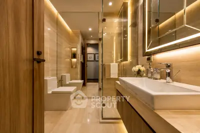 Luxurious modern bathroom with elegant lighting and sleek fixtures