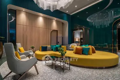 Luxurious modern living room with vibrant decor and elegant lighting