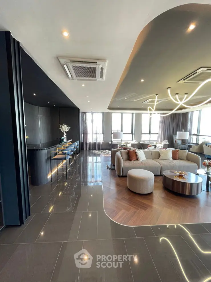 Luxurious modern living room with open layout and stylish furniture