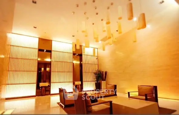 Luxurious modern living room with elegant lighting and stylish furniture