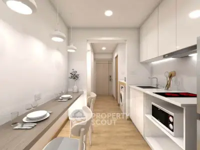 Modern kitchen with sleek design, featuring open layout and integrated appliances.