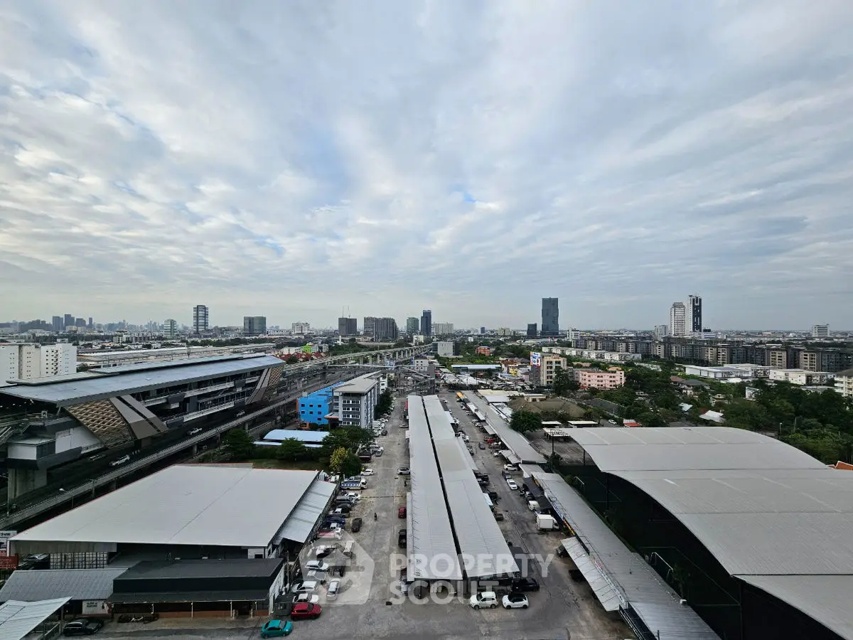 Panoramic cityscape view showcasing urban skyline and residential buildings.
