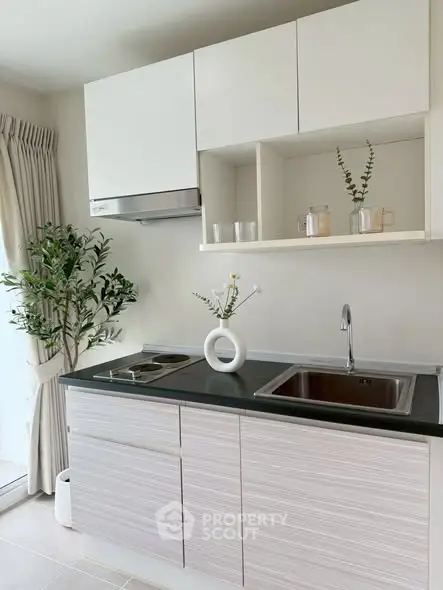 Modern kitchen with sleek cabinets and stylish decor, perfect for contemporary living.