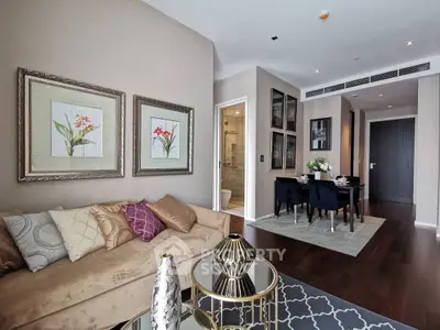 Elegant living room with modern decor and dining area in luxury apartment