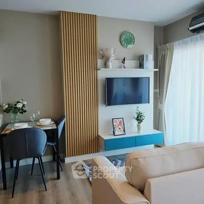 Modern living room with stylish decor and natural light