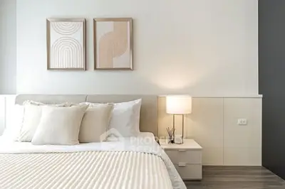 Modern bedroom with stylish decor and cozy ambiance