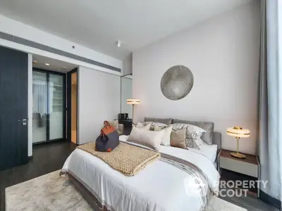 Luxurious modern bedroom with stylish decor and cozy ambiance