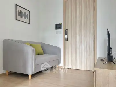 Cozy living room with modern sofa and wooden flooring