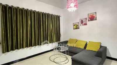 Cozy living room with modern sofa and elegant decor