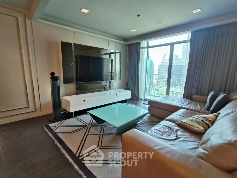 Luxurious living room with modern furniture and city view