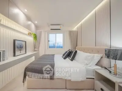 Luxurious modern bedroom with city view and elegant decor