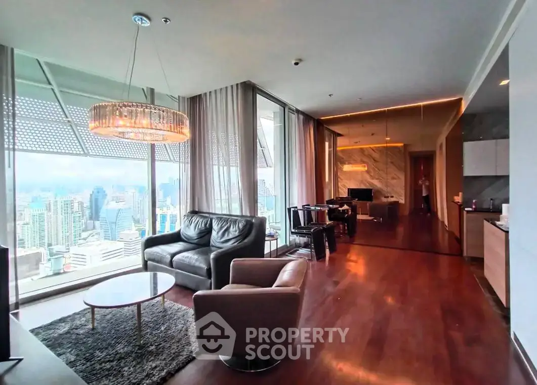 Luxurious high-rise living room with stunning city view and modern furnishings