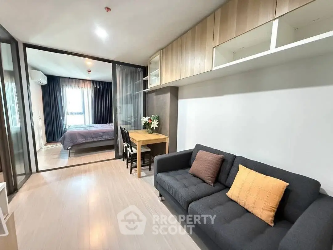 Modern apartment interior with cozy living room and stylish bedroom