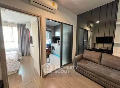 Modern apartment interior with cozy living room and stylish kitchen