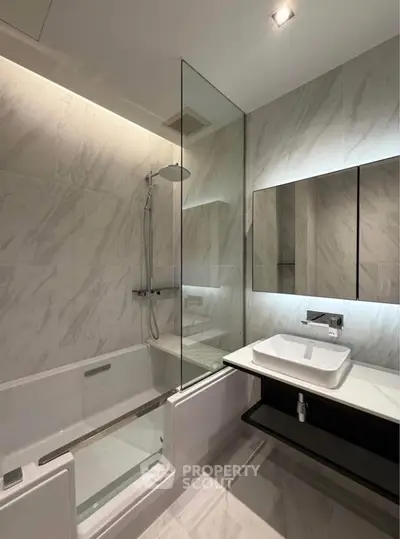 Luxurious modern bathroom with sleek design and elegant fixtures