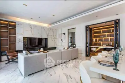 Luxurious modern living room with marble flooring and elegant decor