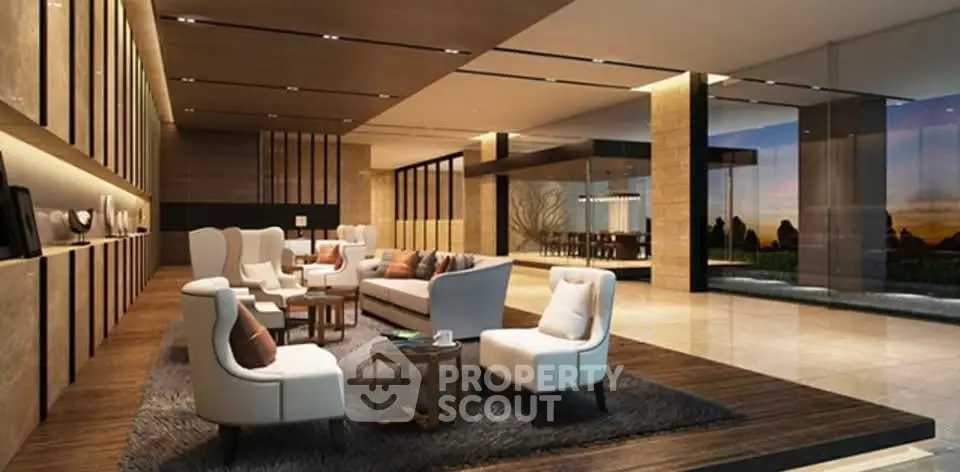 Luxurious modern living room with elegant seating and stunning sunset view.