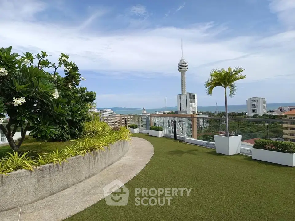 Stunning rooftop garden with panoramic city and ocean views