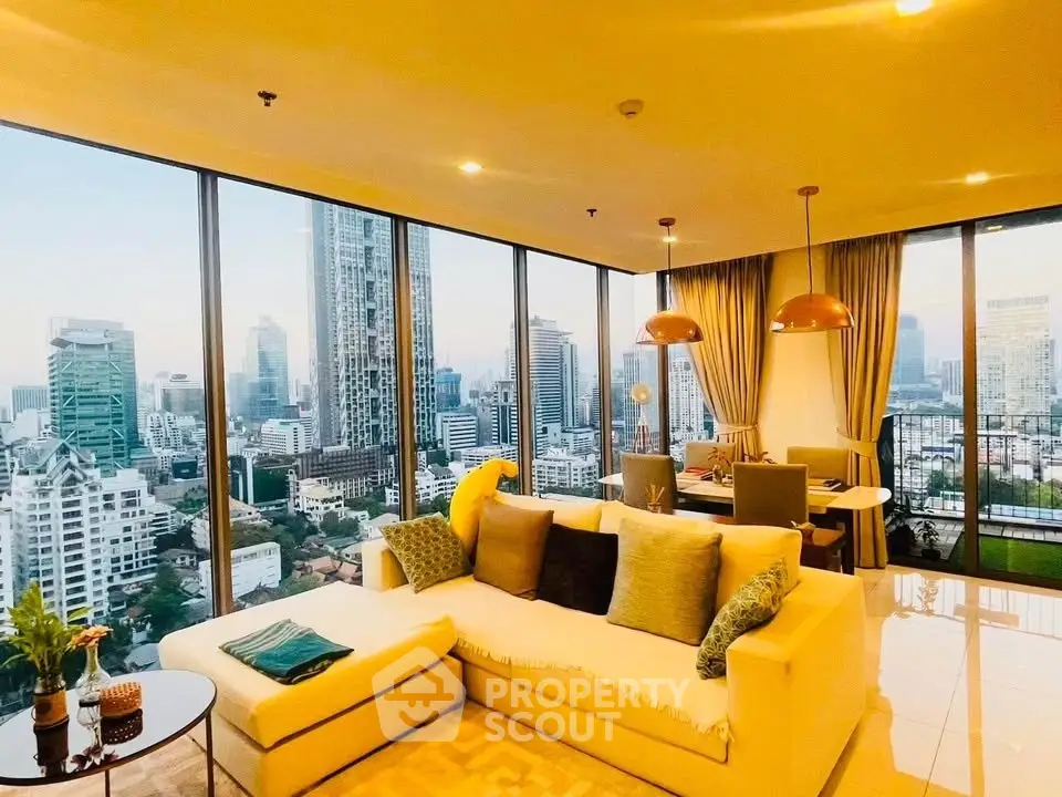 Luxurious living room with panoramic city view and elegant decor