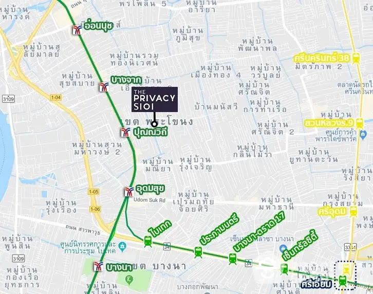 Map showing location of The Privacy S101 with nearby transit stations and roads.