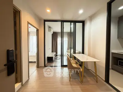 Modern apartment interior with open layout and stylish dining area