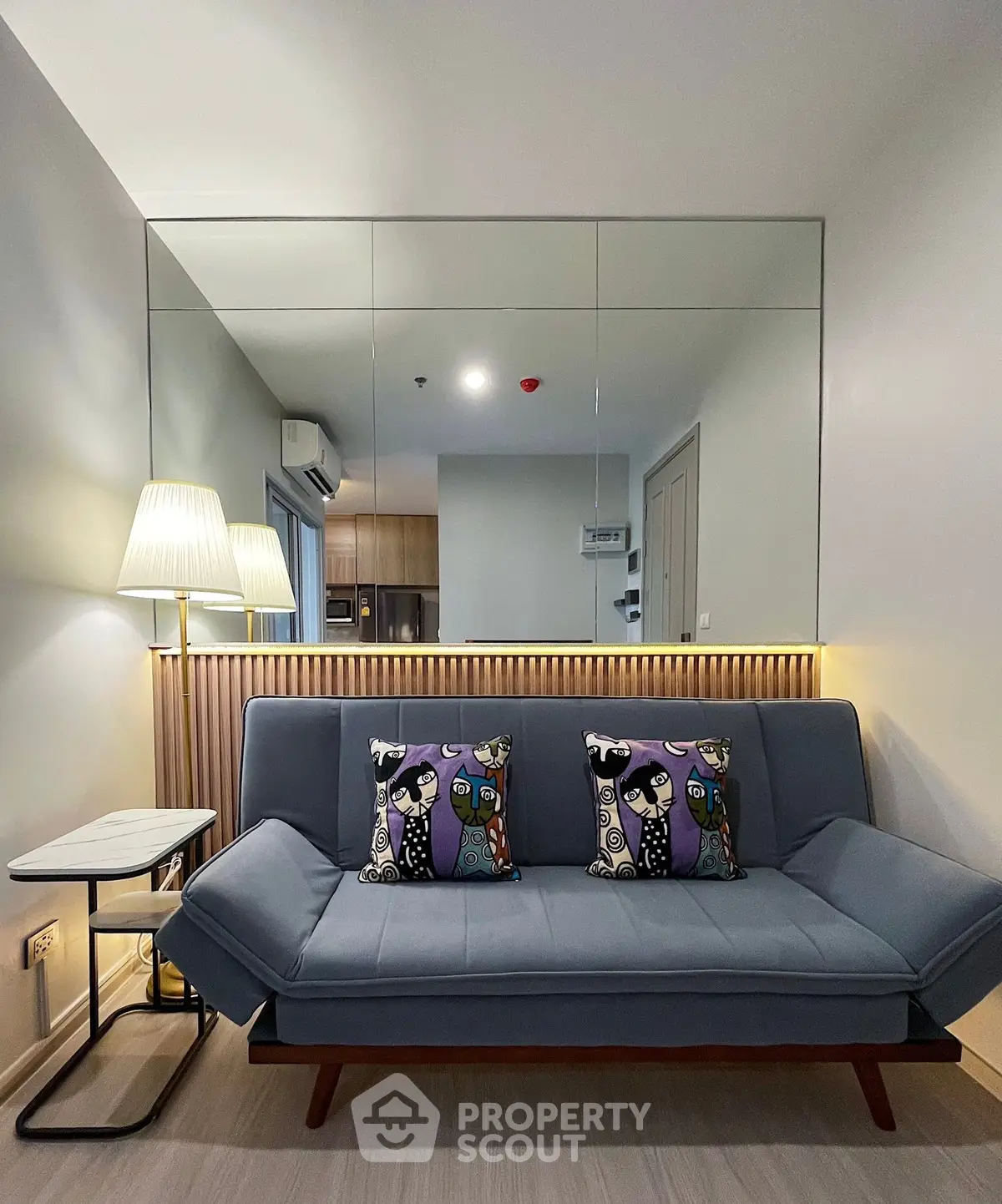 Stylish modern living room with chic sofa and elegant decor