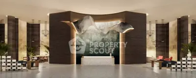 Luxurious hotel lobby with modern art and elegant seating area