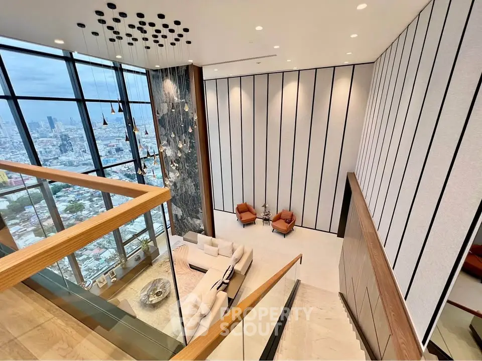 Luxurious high-rise living room with stunning city view and modern decor