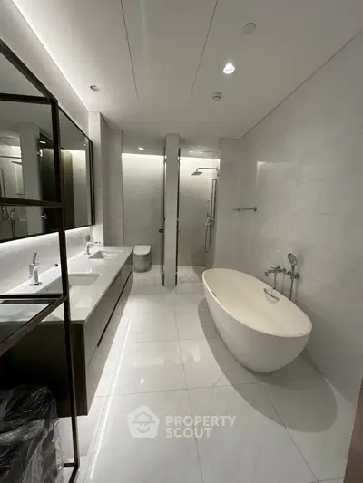 Luxurious modern bathroom with freestanding bathtub and elegant fixtures