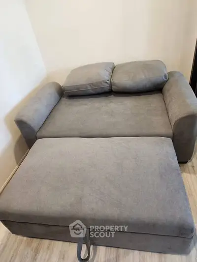 Spacious gray sofa bed in modern living room setting, perfect for versatile living spaces.