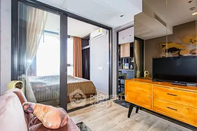 Modern apartment interior with stylish bedroom and living area