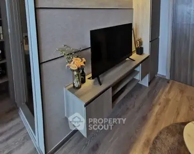Modern living room with sleek TV stand and elegant decor