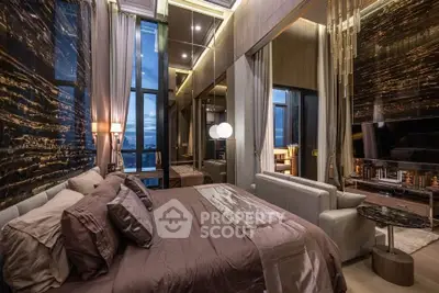 Luxurious bedroom with modern design and stunning city view