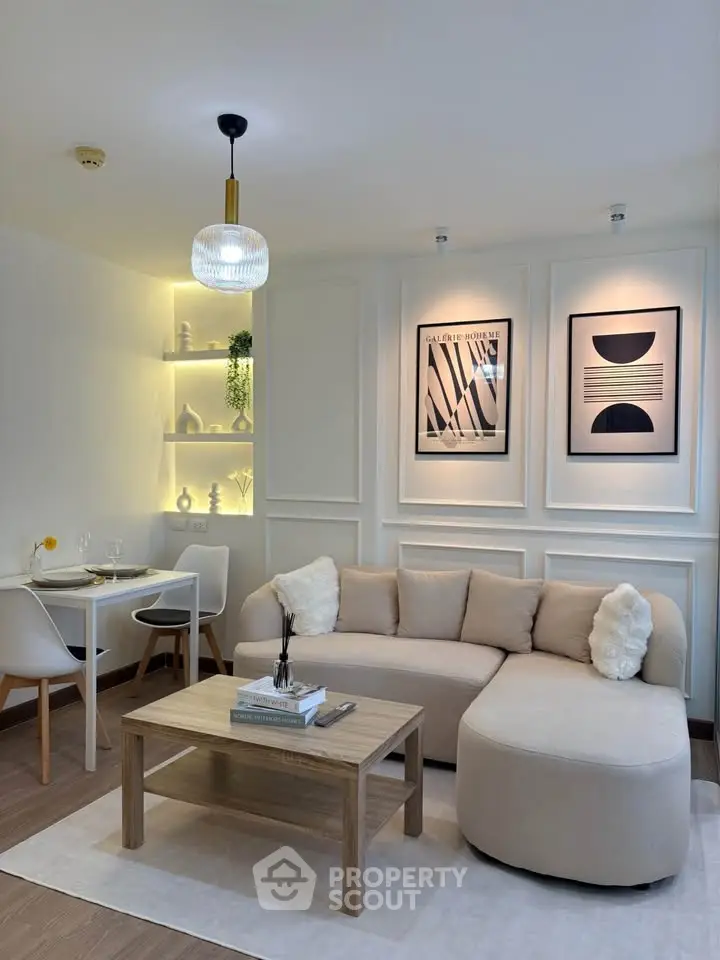 Stylish modern living room with elegant decor and cozy seating area, perfect for relaxation and entertaining.