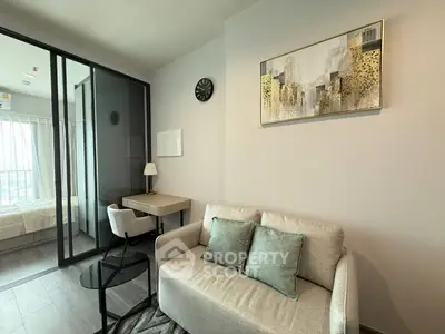 Modern living room with cozy sofa and stylish decor in a bright apartment