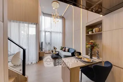 Luxurious modern living room with high ceilings and elegant decor