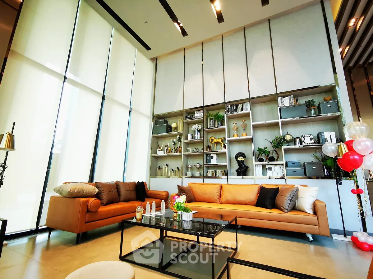 Luxurious modern living room with high ceilings and elegant decor